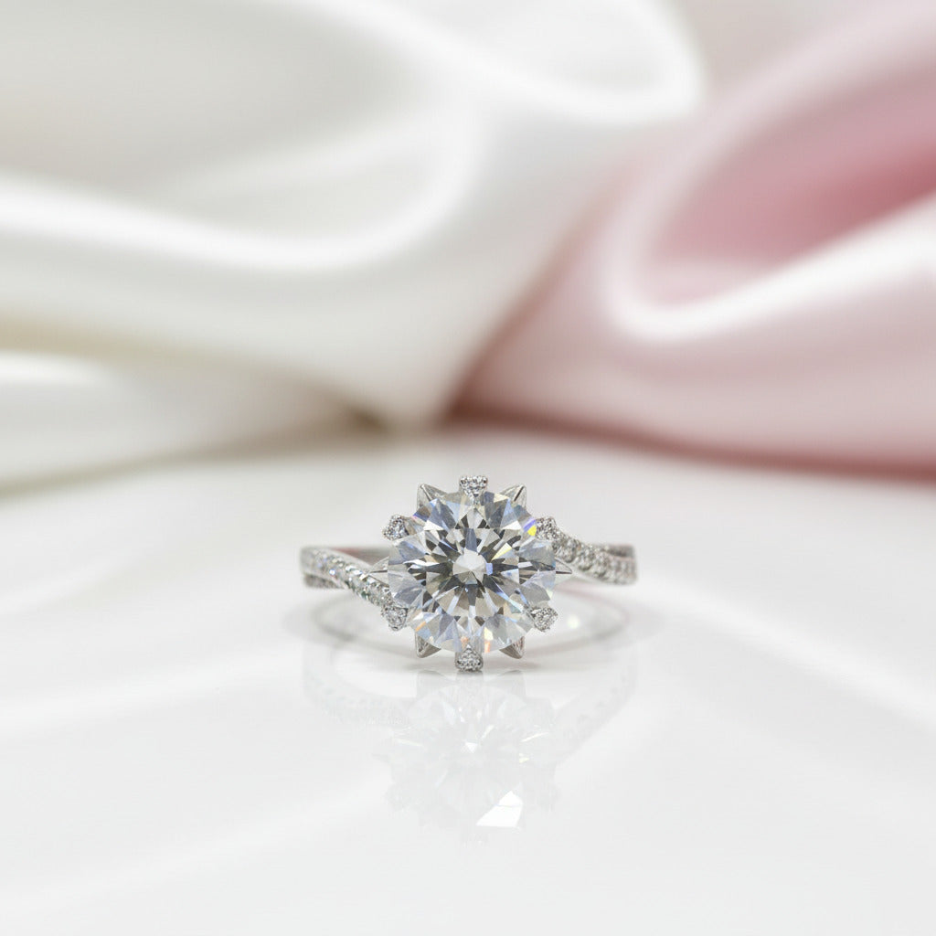 2.0 Ct Round Cut D Color Diamond Option Snowflake Engagement Ring-Black Diamonds New York