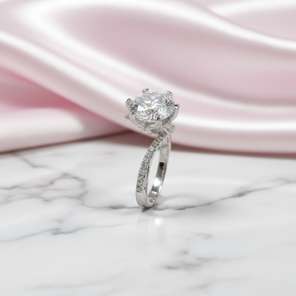 2.0 Ct Round Cut D Color Diamond Option Snowflake Engagement Ring-Black Diamonds New York