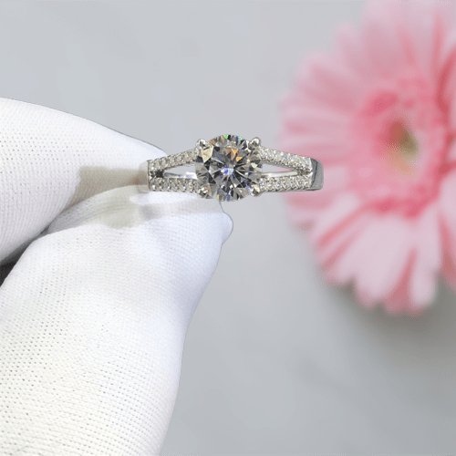 2ct Round Cut D Color Moissanite V Claw Engagement Ring - Black Diamonds New York