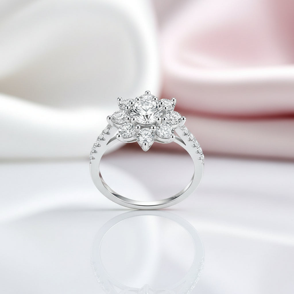 2.0 Ct Round Cut Diamond Sunflower Halo Engagement Ring-Black Diamonds New York