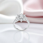 2.0 Ct Round Cut Diamond Sunflower Halo Engagement Ring-Black Diamonds New York