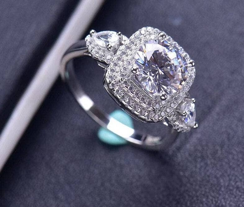 2ct Round Cut Moissanite Double Halo Engagement Ring - Black Diamonds New York