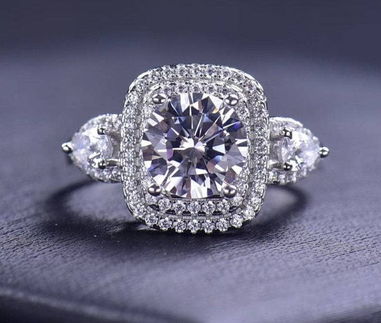 2ct Round Cut Moissanite Double Halo Engagement Ring - Black Diamonds New York