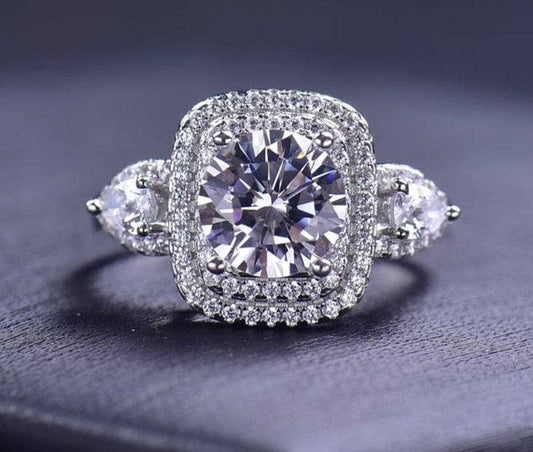 2ct Round Cut Diamond Double Halo Engagement Ring-Black Diamonds New York