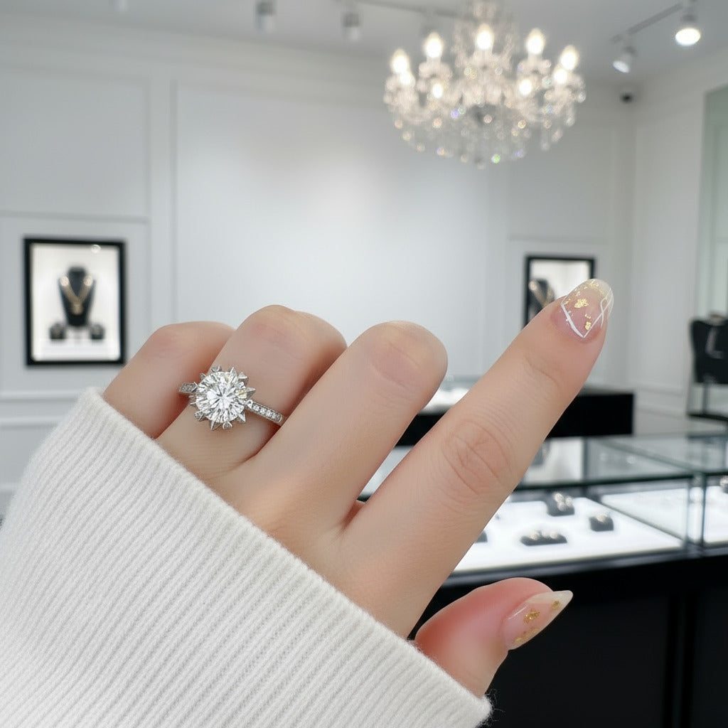 2ct Round Cut Diamond Flower Engagement Ring-Black Diamonds New York