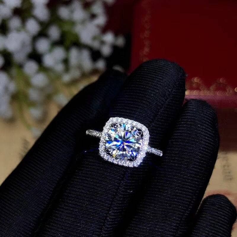 2ct Round Cut Moissanite Halo Engagement Ring-Black Diamonds New York
