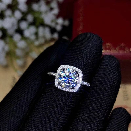 2ct Round Cut Moissanite Halo Engagement Ring - Black Diamonds New York