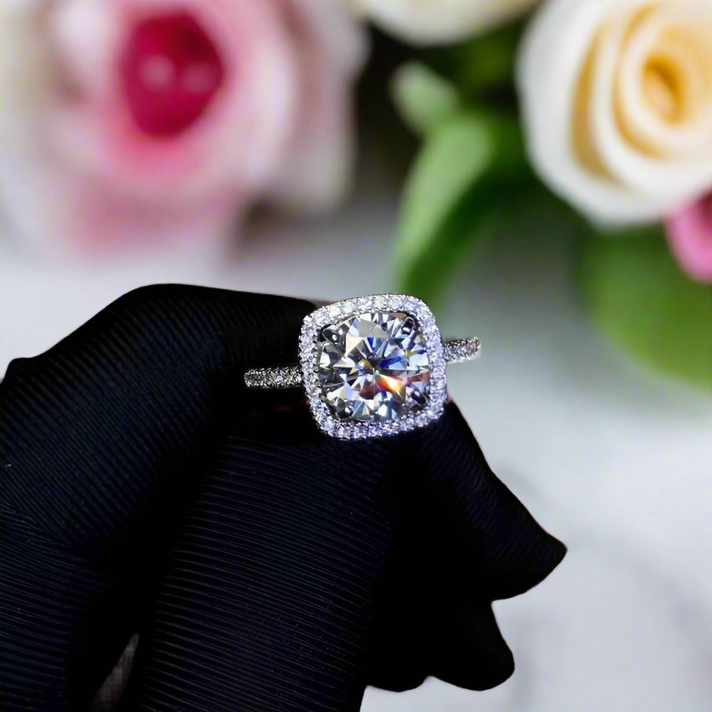 2.0 Ct Round Cut Diamond Halo Engagement Ring-Black Diamonds New York