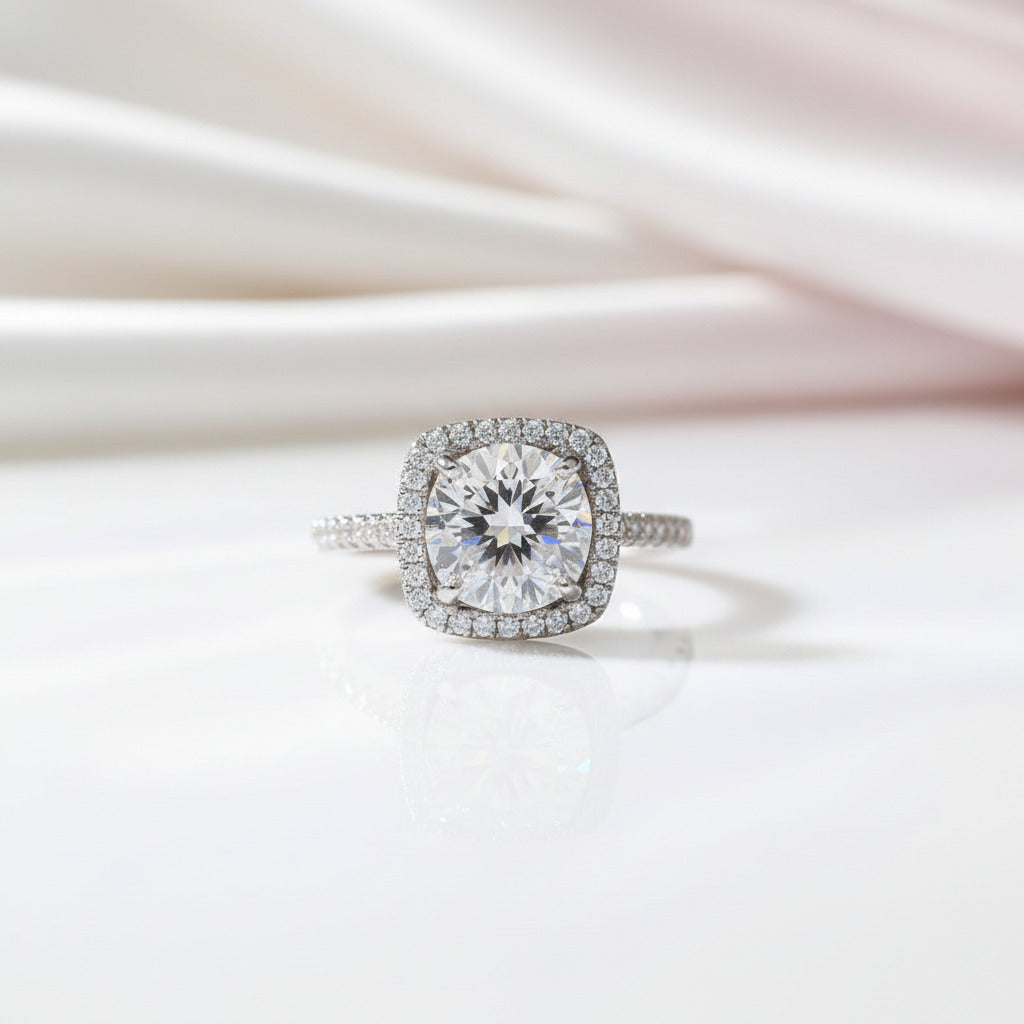 2.0 Ct Round Cut Diamond Option Halo Engagement Ring-Black Diamonds New York