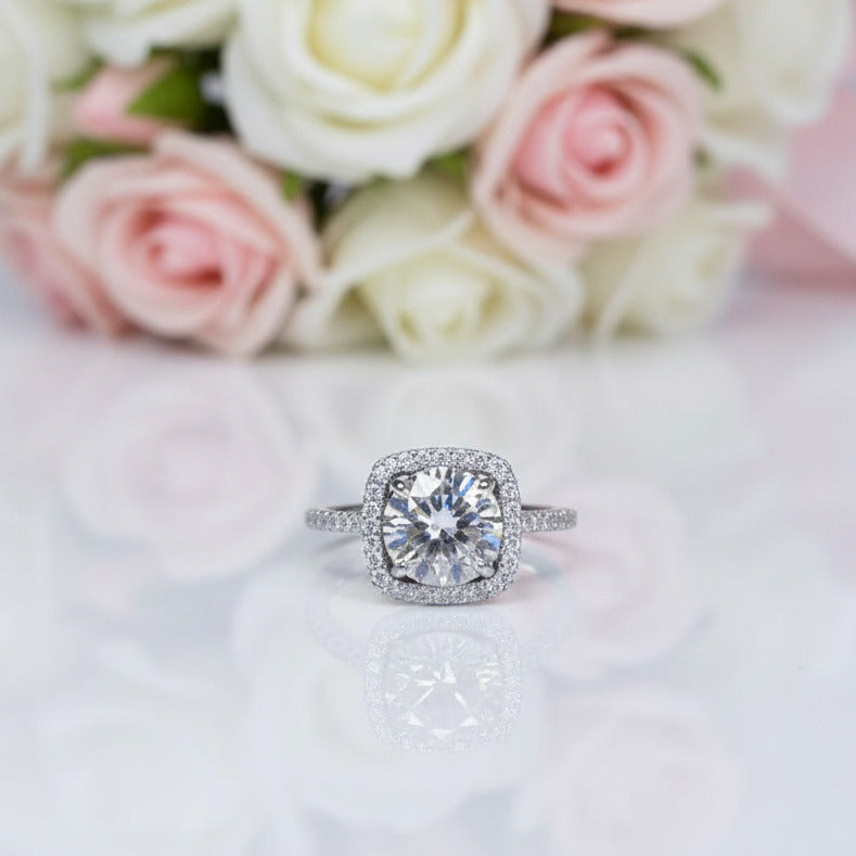 2.0 Ct Round Cut Diamond Option Halo Engagement Ring-Black Diamonds New York