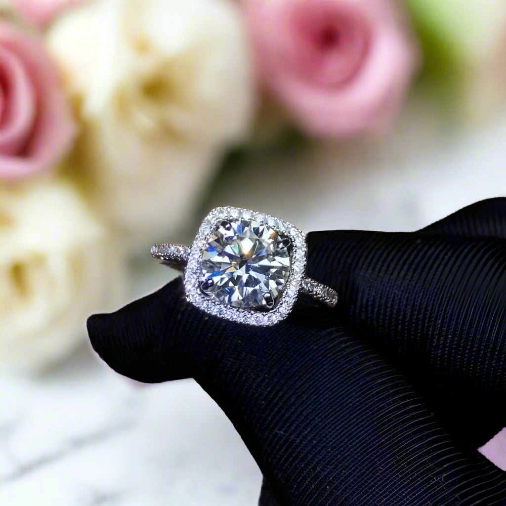 2.0 Ct Round Cut Diamond Halo Engagement Ring-Black Diamonds New York