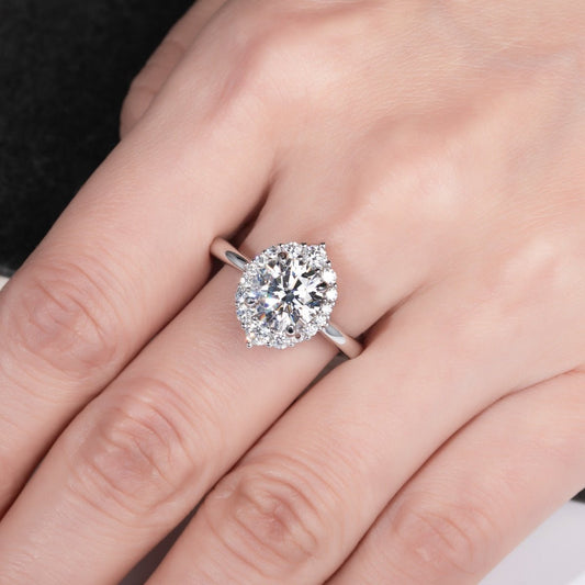2ct Round Cut Moissanite Halo White Gold Engagement Ring-Black Diamonds New York