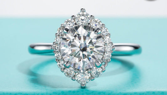 2ct Round Cut Moissanite Halo White Gold Engagement Ring-Black Diamonds New York