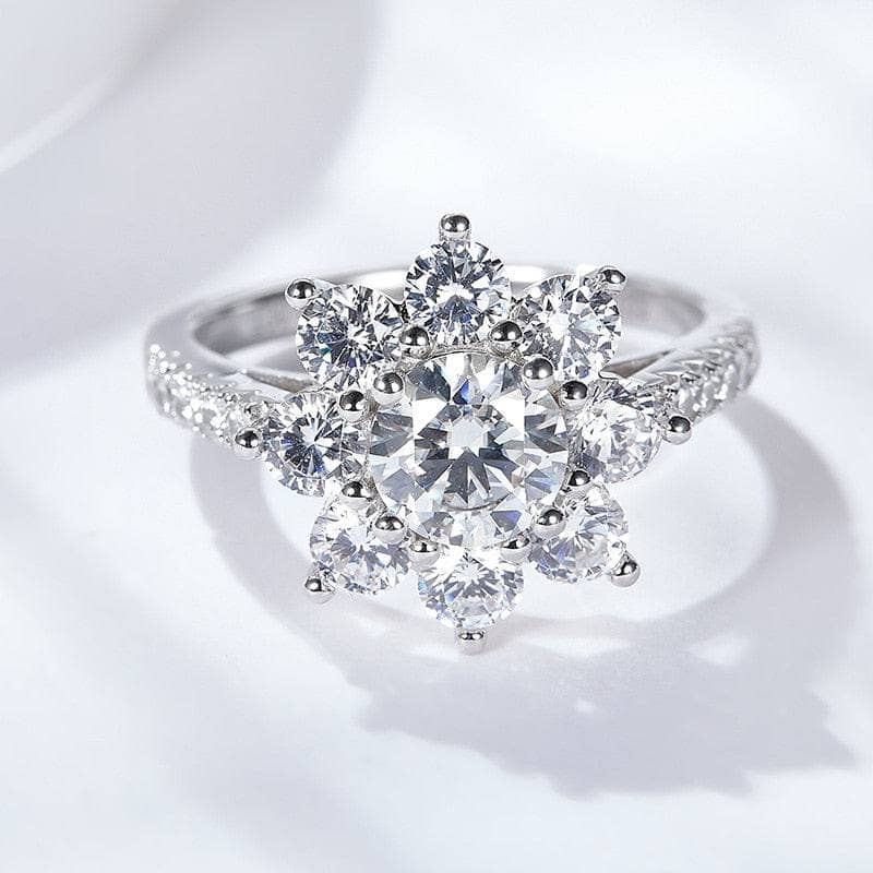 2ct Round Cut Diamond Sunflower Halo Engagement Ring-Black Diamonds New York