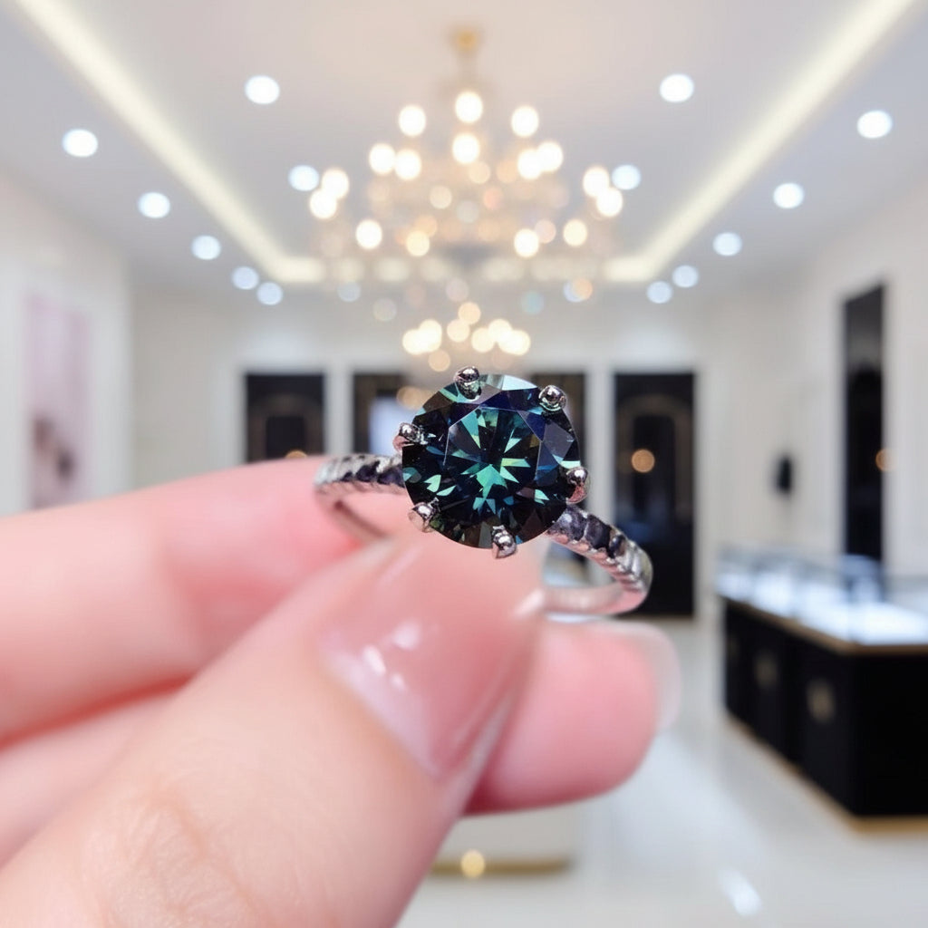 2ct Round Cut Diamond Option 6 Prong Engagement Ring-Black Diamonds New York