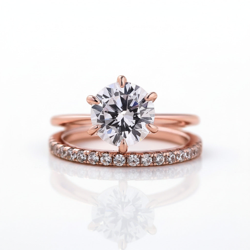 2CT Round Cut Rose Gold Wedding Ring Set-Black Diamonds New York