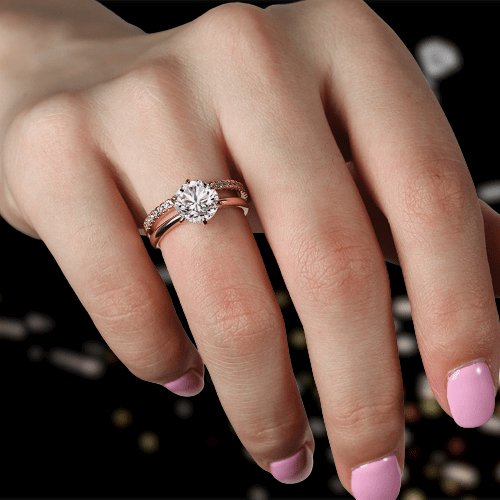 2CT Round Cut Rose Gold Wedding Ring Set - Black Diamonds New York