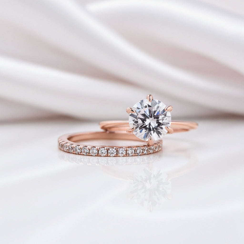 2CT Round Cut Rose Gold Wedding Ring Set-Black Diamonds New York