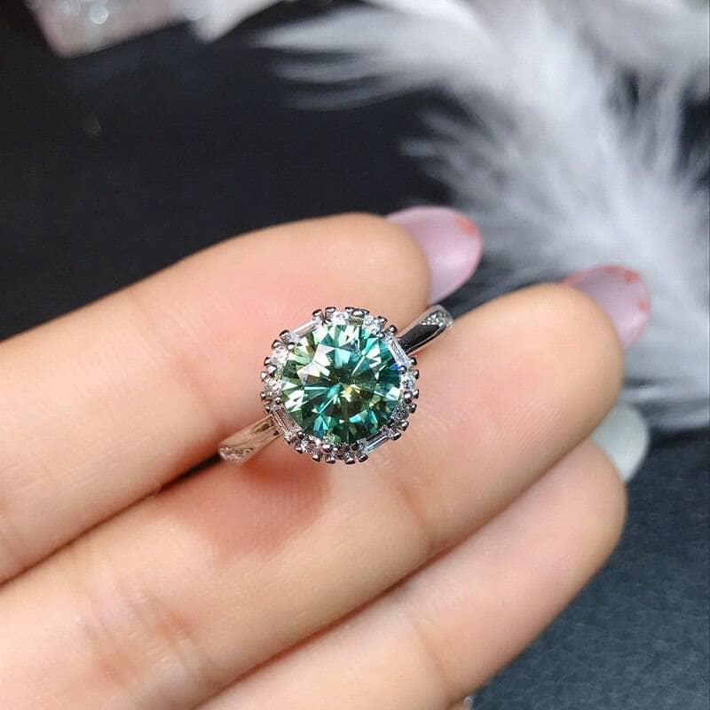 2ct Round Excellent Cut Green Diamond Engagement Ring-Black Diamonds New York