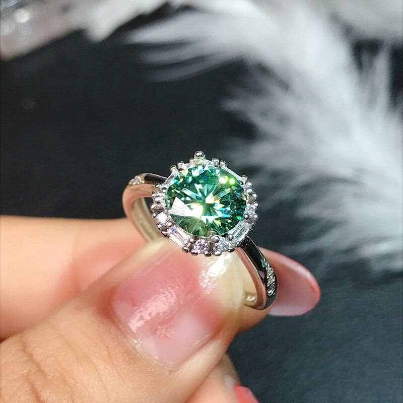2ct Round Excellent Cut Green Moissanite Engagement Ring - Black Diamonds New York