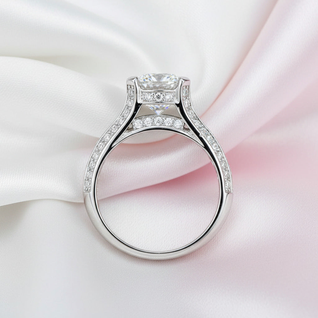 2.0 Ct Round Diamond Ring with 3-Row Pave Band-Black Diamonds New York