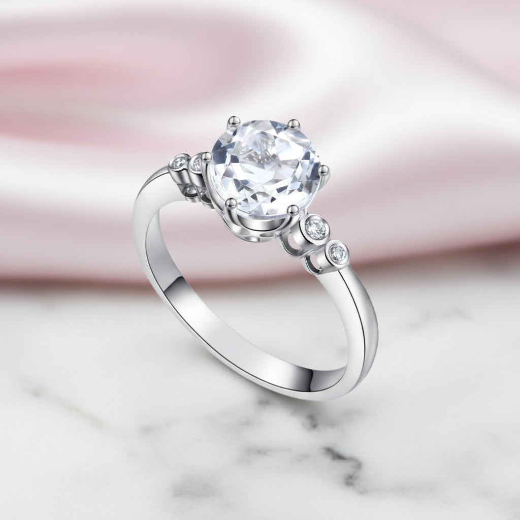 2ct Topaz 14k White Gold 0.038 Ct Natural Diamond Option Engagement Ring-Black Diamonds New York
