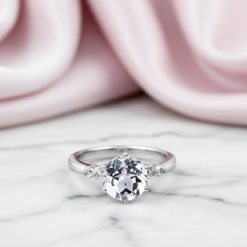 2ct Topaz 14k White Gold 0.038 Ct Natural Diamond Option Engagement Ring-Black Diamonds New York