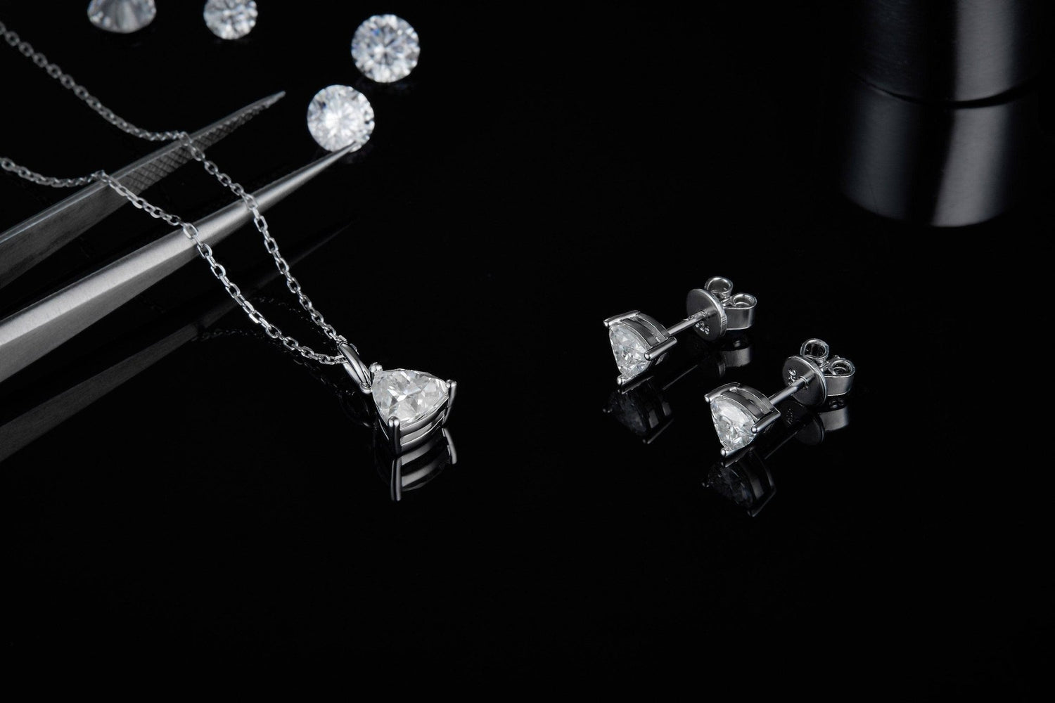 2CT Trillion Cut Moissanite Diamond Necklace and Earrings - Black Diamonds New York