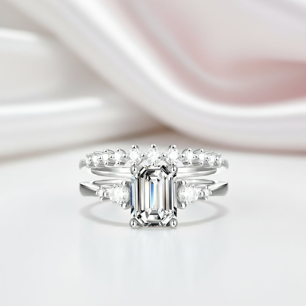 2ct Emerald Cut Diamond Option Ring Set-Black Diamonds New York