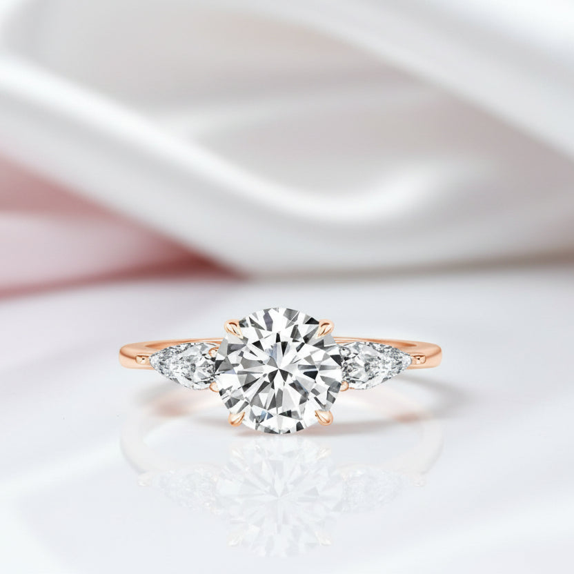 2ct Round cut Diamond Three Stone Rose Gold Ring-Black Diamonds New York