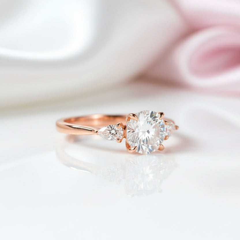 2ct Round cut Diamond Three Stone Rose Gold Ring-Black Diamonds New York