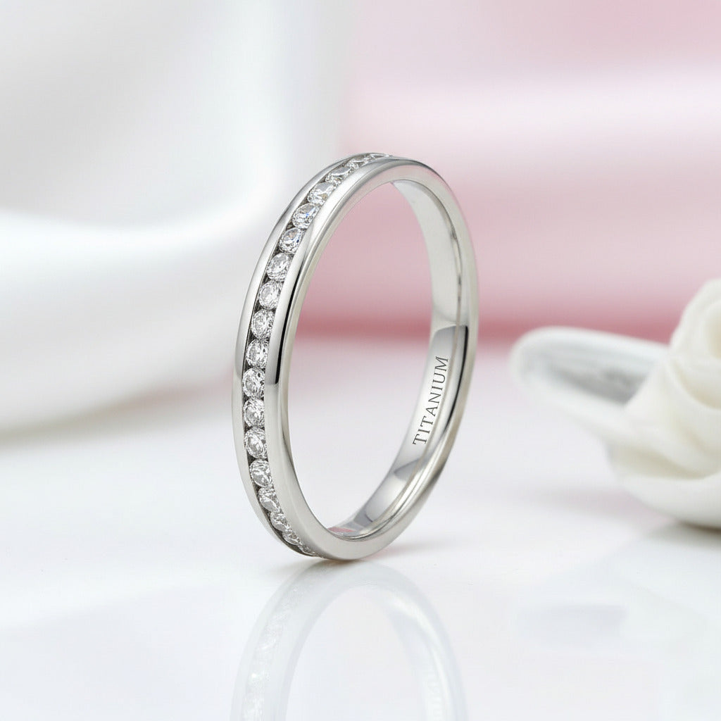 2mm Titanium Eternity Diamond Wedding Band-Black Diamonds New York