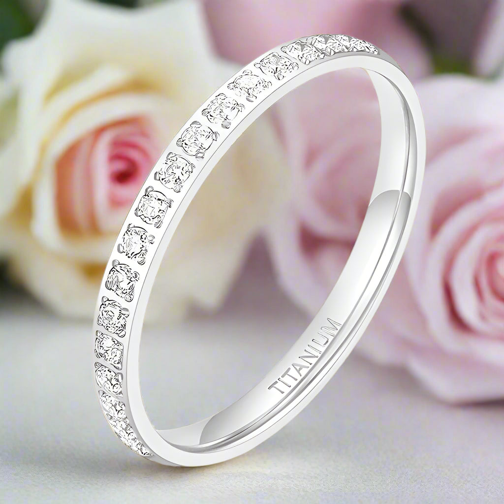 2mm Titanium Half Eternity Diamond Wedding Band-Black Diamonds New York