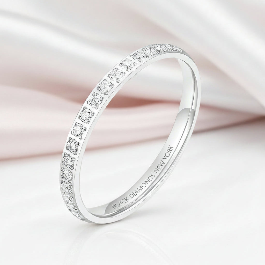 2mm Titanium Half Eternity Diamond Option Wedding Band-Black Diamonds New York