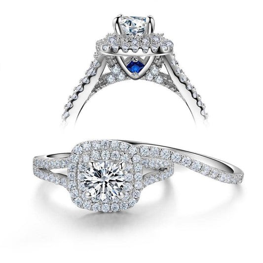 2PC Victorian Style Blue Side Stones Ring-Black Diamonds New York