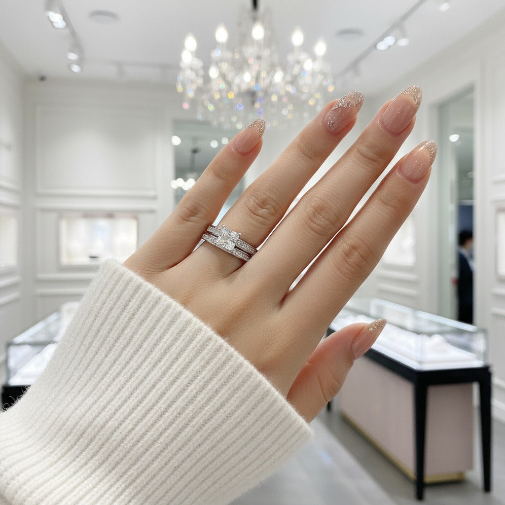 2Pcs 1.25Ct Princess Cut Diamond Option Engagement Ring Set-Black Diamonds New York