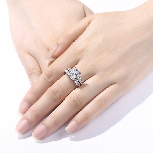 2Pcs 1.25Ct Princess Cut Zircon Engagement Ring Set