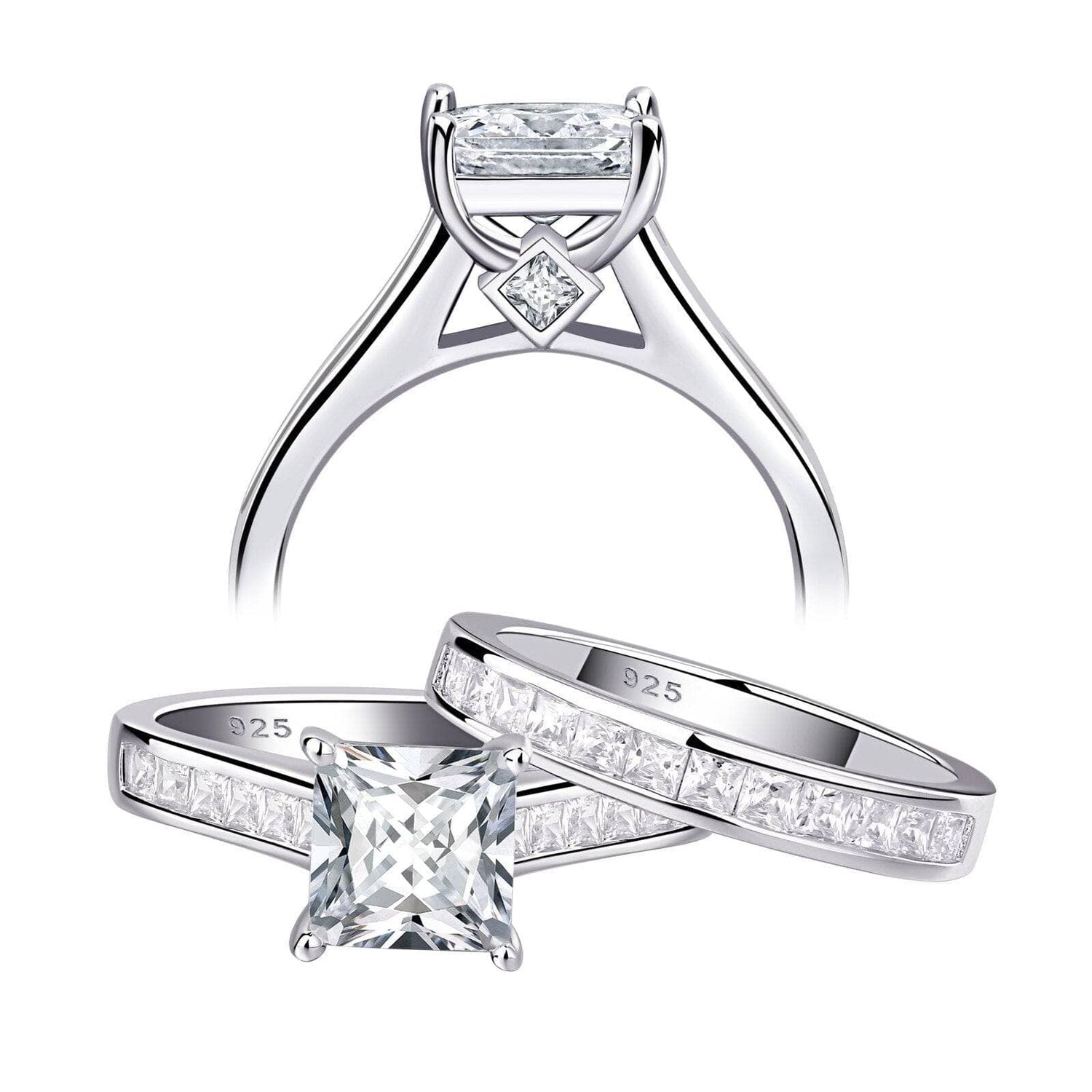 2Pcs 1.25Ct Princess Cut EVN Stone Engagement Ring Set-Black Diamonds New York
