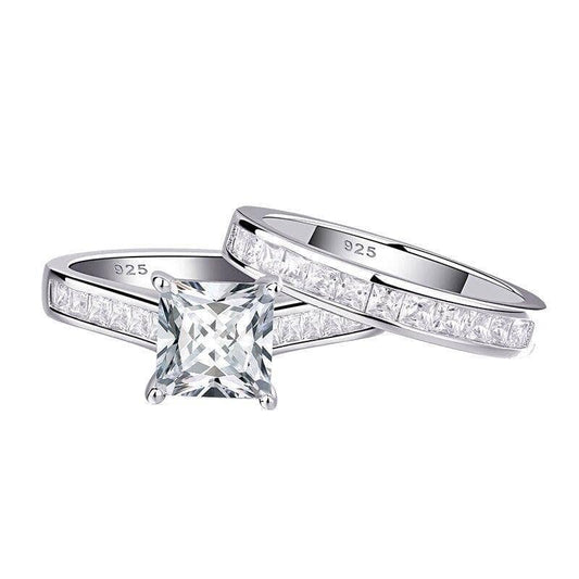 2Pcs 1.25Ct Princess Cut Zircon Engagement Ring Set