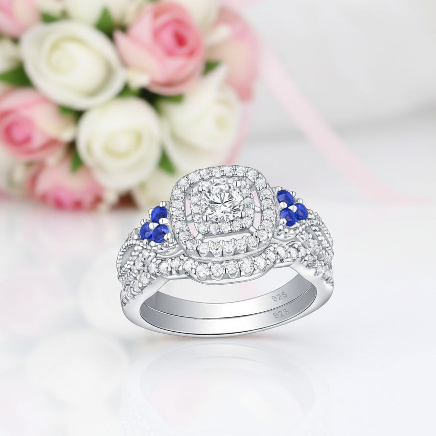 2Pcs 1.5 Ct White Blue Diamond Option Ring-Black Diamonds New York