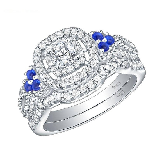 2Pcs 1.5 Ct White Blue EVN Stone Ring-Black Diamonds New York