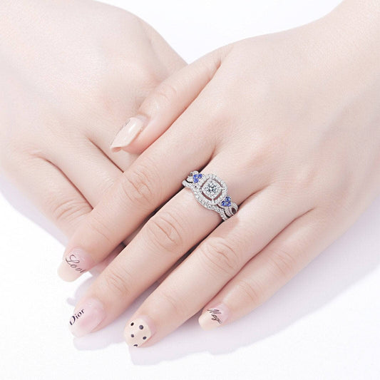 2Pcs 1.5 Ct White Blue EVN Stone Ring-Black Diamonds New York