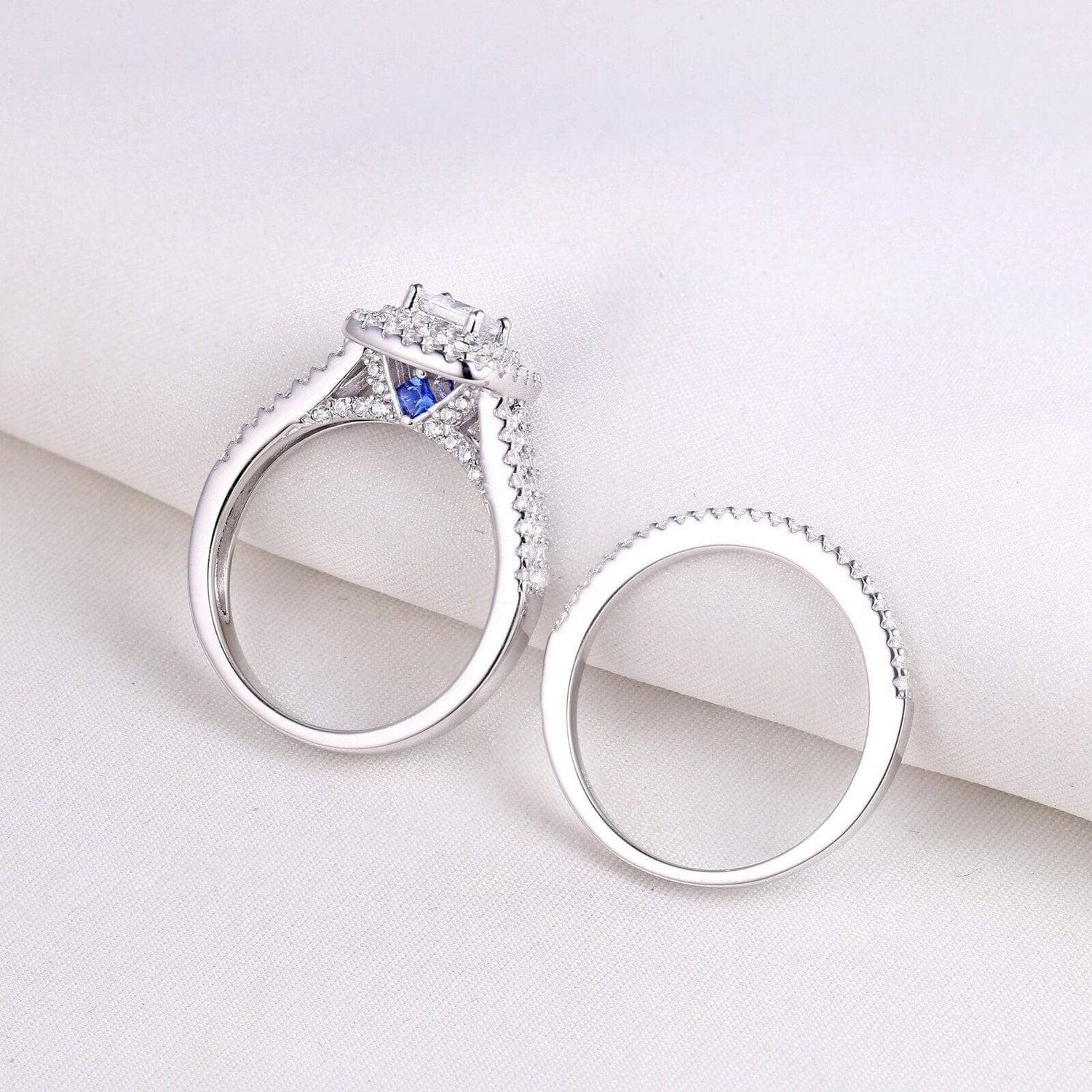 2Pcs 1.5Ct Princess Cut White EVN Stone Engagement Ring Set-Black Diamonds New York