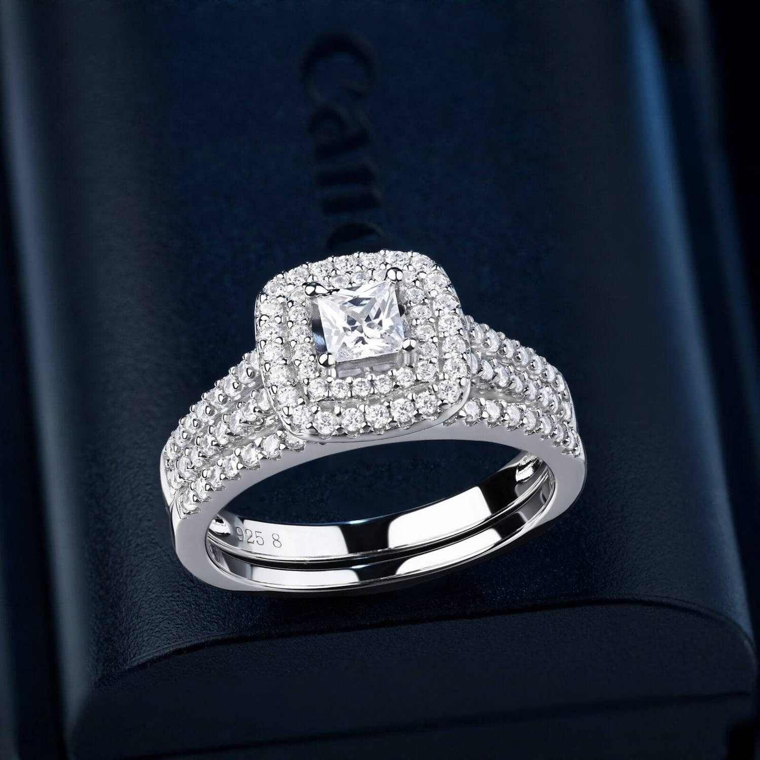 2Pcs 1.5Ct Princess Cut White Created Diamond Engagement Ring Set-Black Diamonds New York