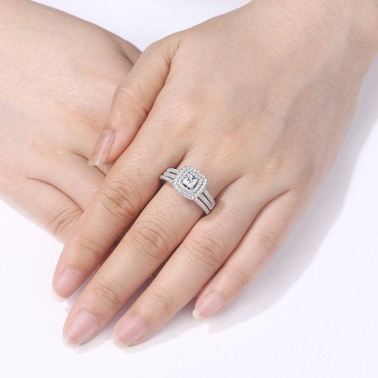 2Pcs 1.5Ct Princess Cut White Zircon Engagement Ring Set
