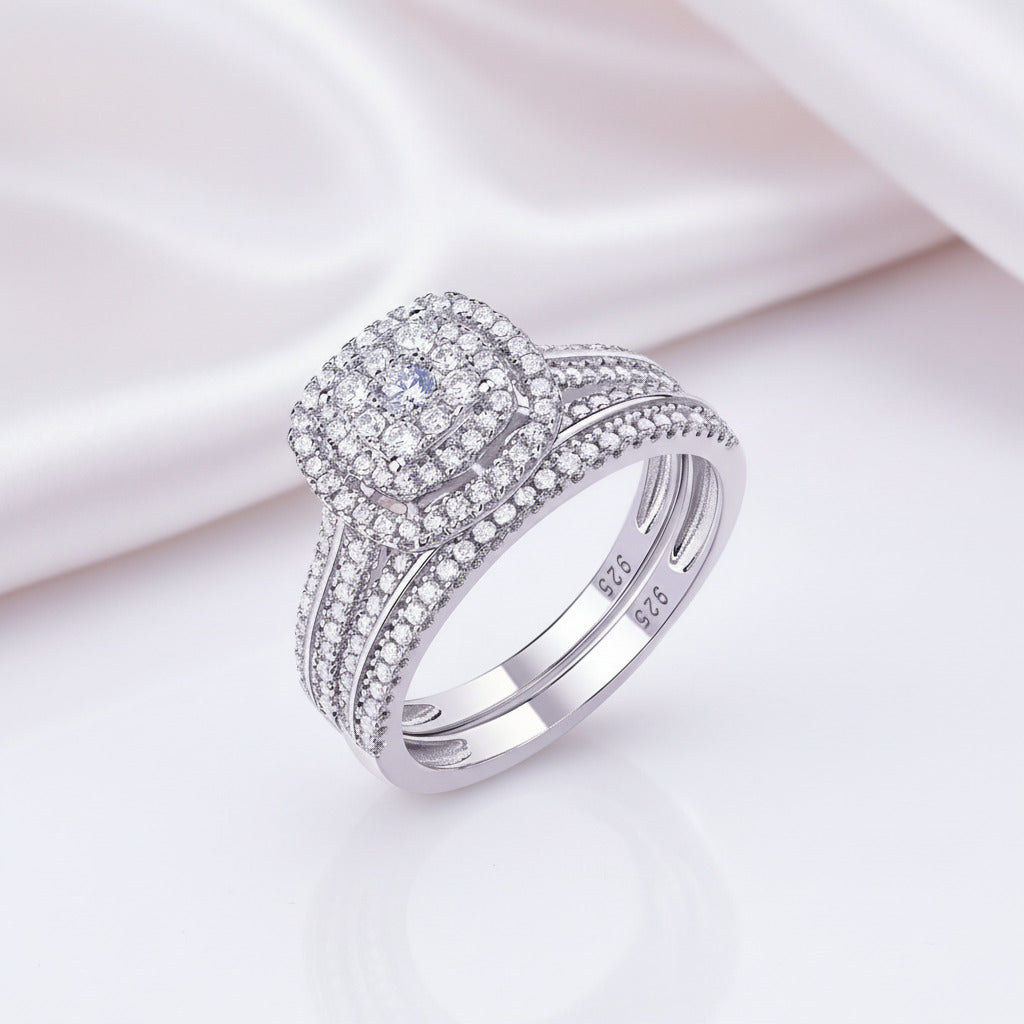 2Pcs 1.6 Ct Round Diamond Option Halo Ring Set-Black Diamonds New York