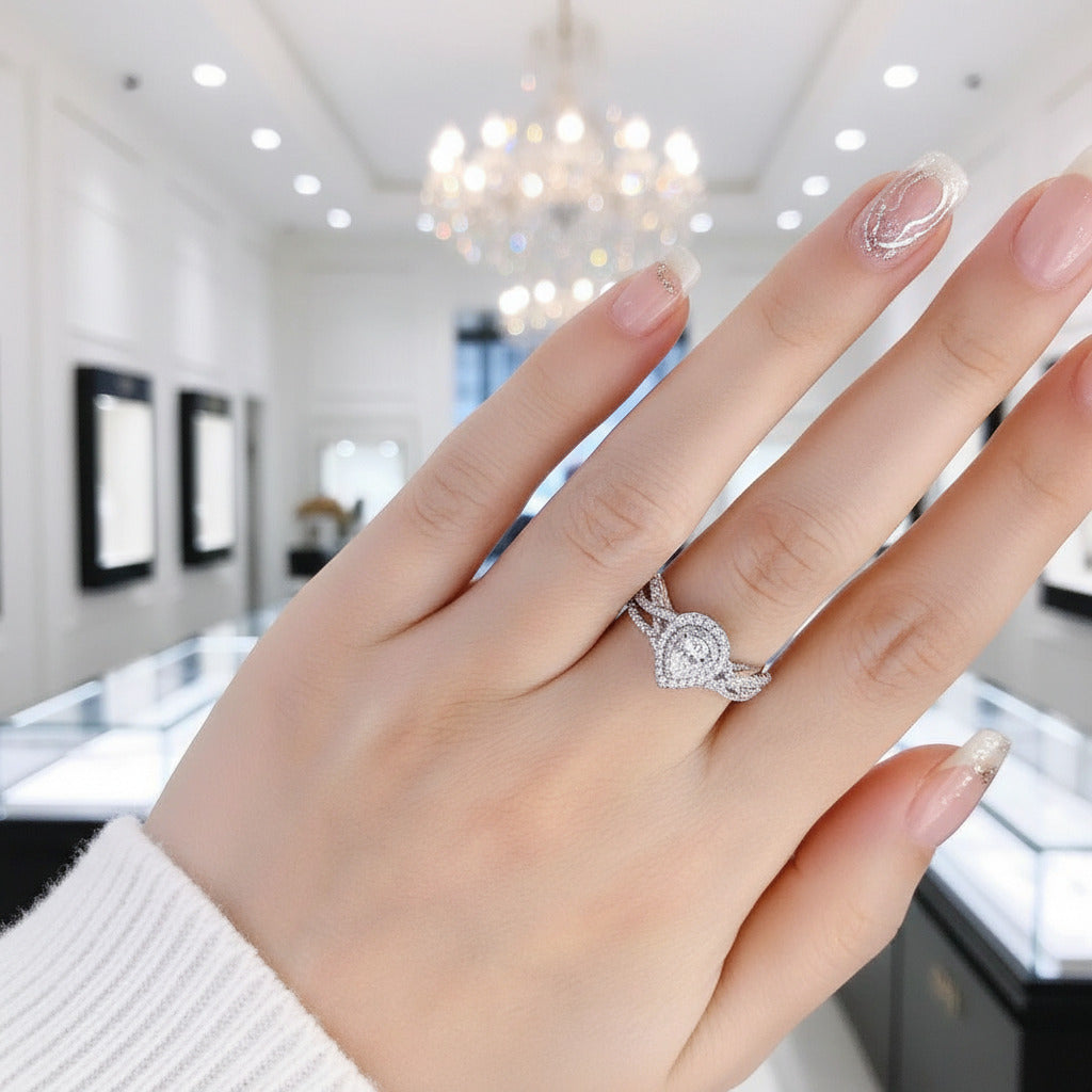 2Pcs 1.7Ct Pear Cut Diamond Option Ring-Black Diamonds New York