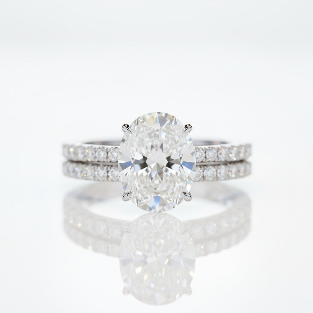 2pcs 1.9 Ct Oval Cut Diamond Option Ring with Half-Eternity Diamond Option Band-Black Diamonds New York