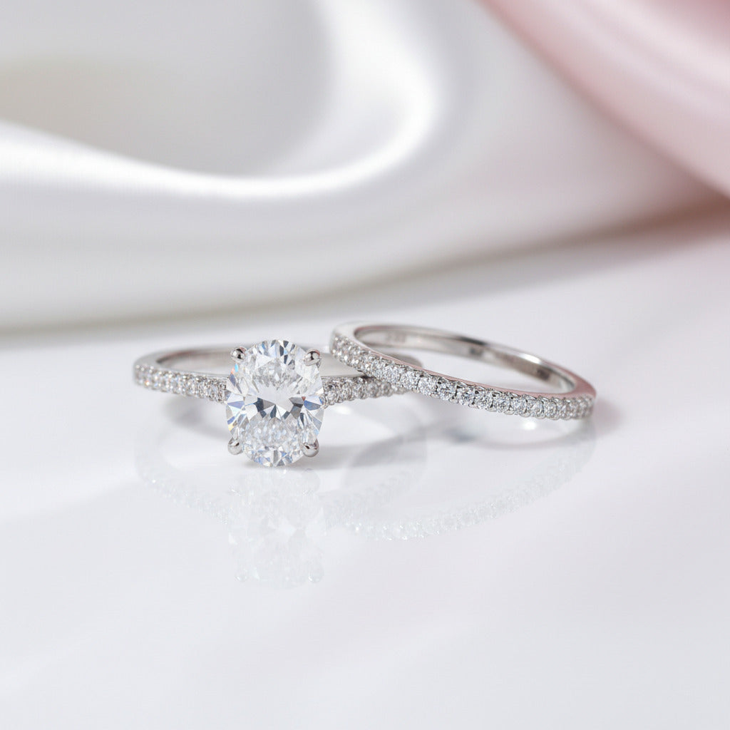 2pcs 1.9 Ct Oval Cut Diamond Option Ring with Half-Eternity Diamond Option Band-Black Diamonds New York