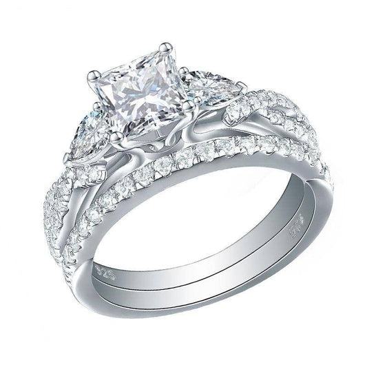 2Pcs 2.3ct Princess Cut EVN Stone Ring Set-Black Diamonds New York